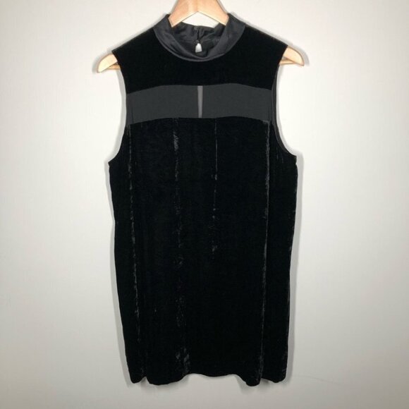 Rag & Bone Danni Black Velvet Midi Shift Dress with Sheer Stripe Size 10 - Picture 3 of 8